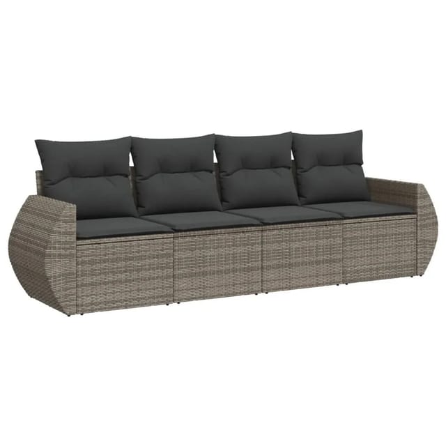 vidaXL 4-tlg Garten-Sofagarnitur mit Kissen Grau Poly Rattan Modell 5