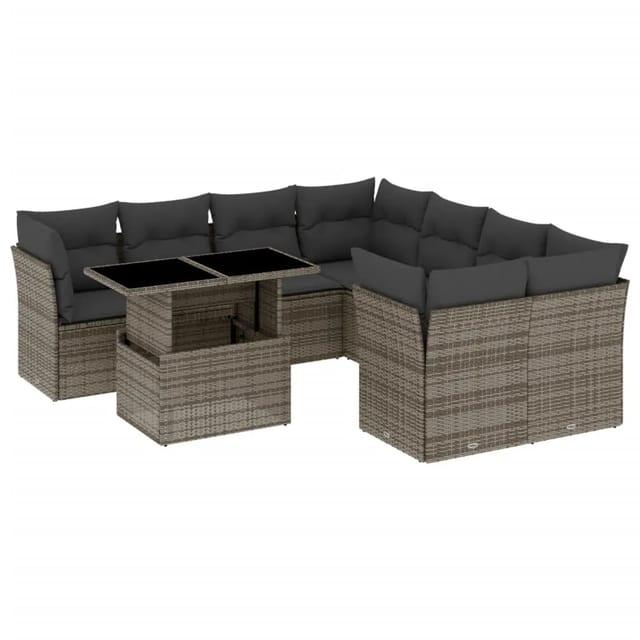 vidaXL 9-tlg Garten-Sofagarnitur mit Kissen Grau Poly Rattan Modell 124