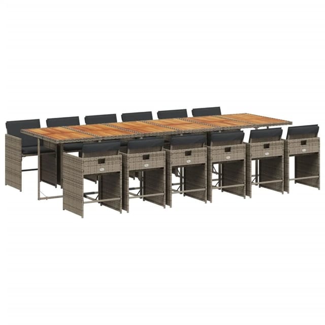 vidaXL 13-tlg Garten-Essgruppe mit Kissen Grau Poly Rattan Modell 29