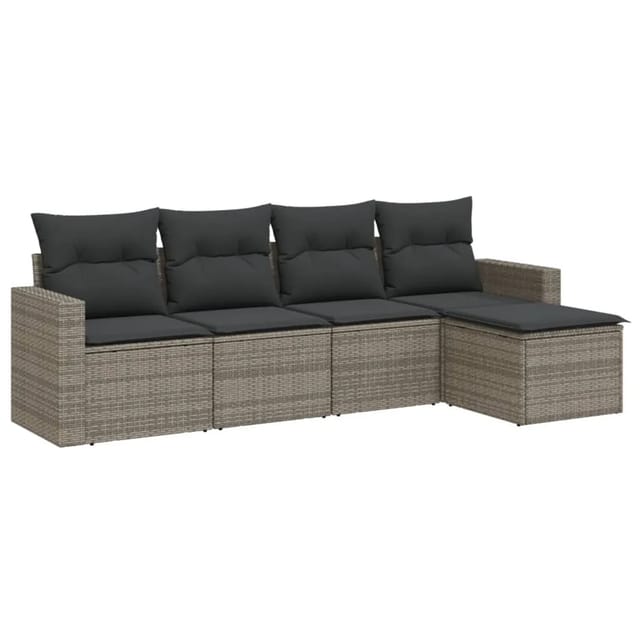 vidaXL 5-tlg Garten-Sofagarnitur mit Kissen Grau Poly Rattan Modell 1