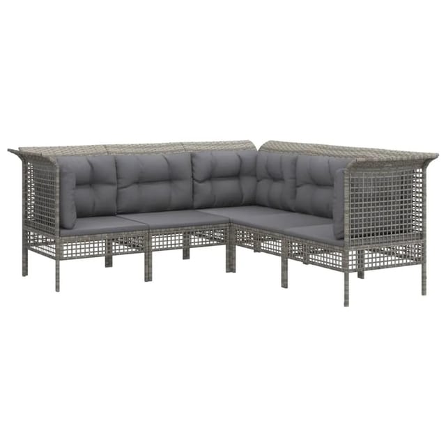 vidaXL 5-tlg Garten-Lounge-Set mit Kissen Grau Poly Rattan Modell 45