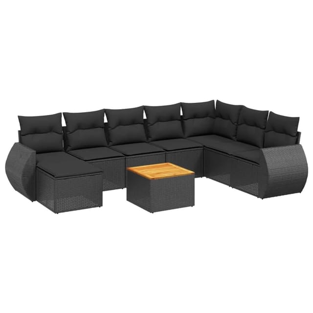 vidaXL 9-tlg Garten-Sofagarnitur mit Kissen Schwarz Poly Rattan Modell 180