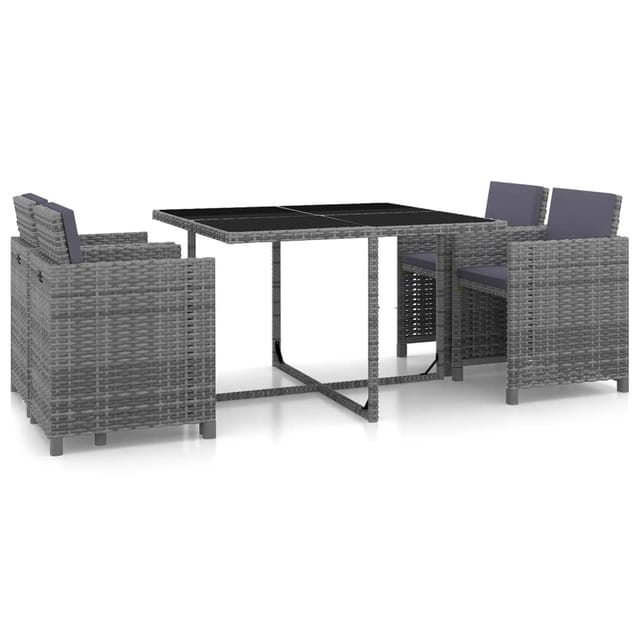 vidaXL 5-tlg Garten-Essgruppe mit Auflagen Poly Rattan Grau Modell 3