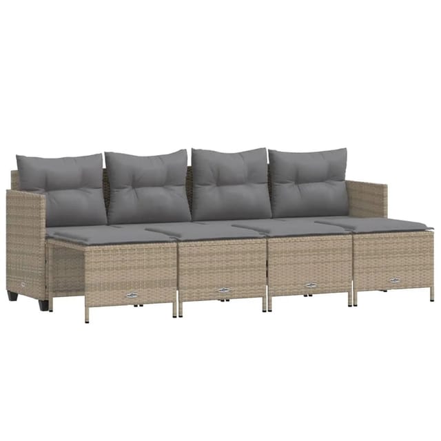 vidaXL 5-tlg Garten-Sofagarnitur mit Kissen Beige Poly Rattan Modell 194