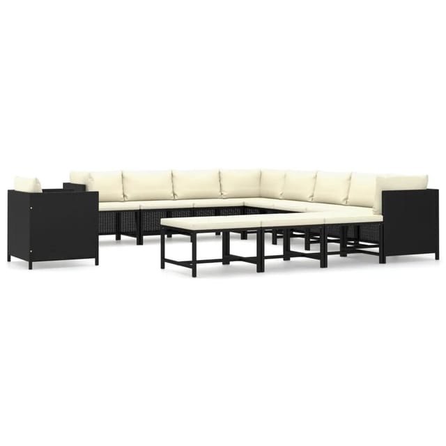 vidaXL 12-tlg Garten-Lounge-Set mit Kissen Poly Rattan Schwarz Modell 3