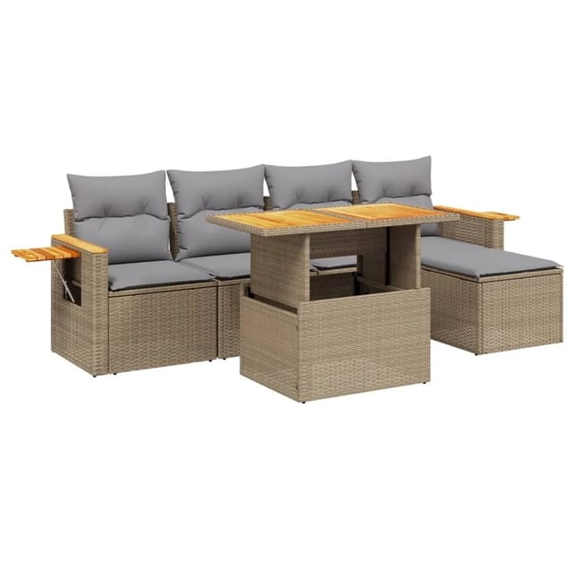 vidaXL 6-tlg Garten-Sofagarnitur mit Kissen Beige Poly Rattan Modell 369