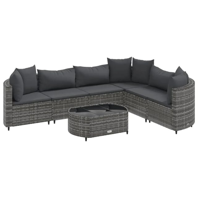 vidaXL 7-tlg Garten-Sofagarnitur mit Kissen Grau Poly Rattan Modell 197