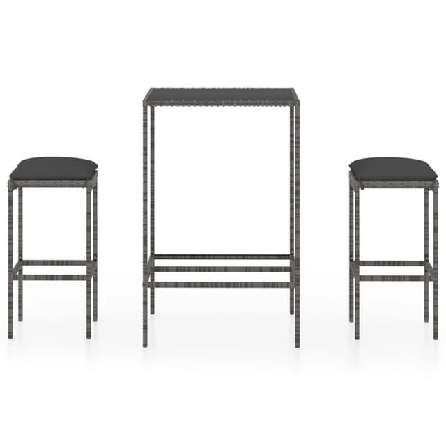 vidaXL 3-tlg Gartenbar-Set mit Kissen Poly Rattan Grau Modell 5