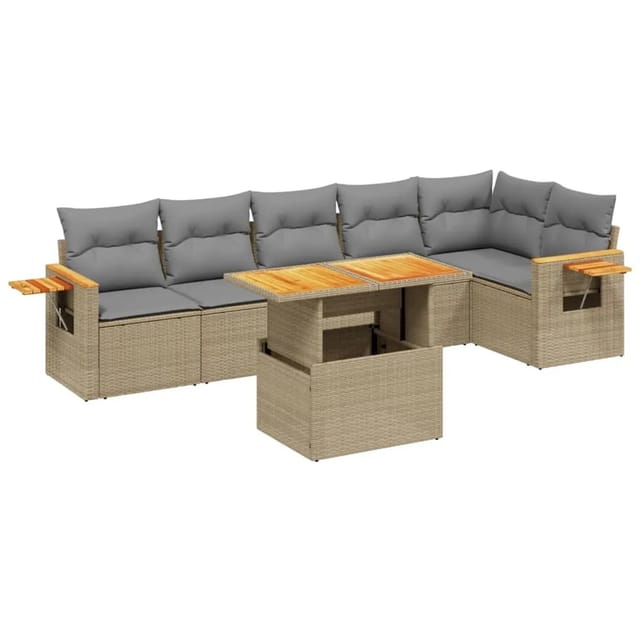 vidaXL 7-tlg Garten-Sofagarnitur mit Kissen Beige Poly Rattan Modell 357