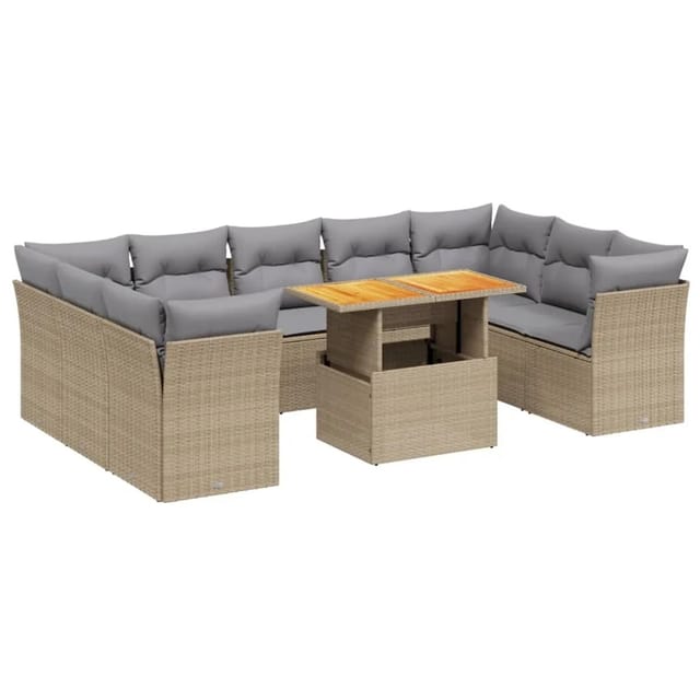 vidaXL 10-tlg Garten-Sofagarnitur mit Kissen Beige Poly Rattan Modell 187