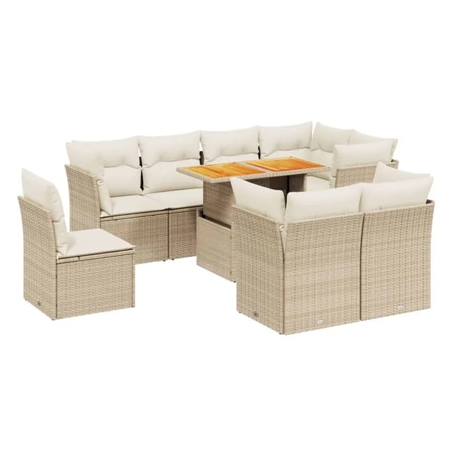 vidaXL 9-tlg Garten-Sofagarnitur mit Kissen Beige Poly Rattan Modell 252