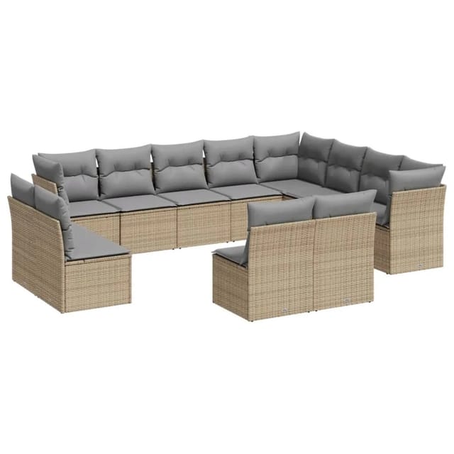 vidaXL 12-tlg Garten-Sofagarnitur mit Kissen Beige Poly Rattan Modell 37