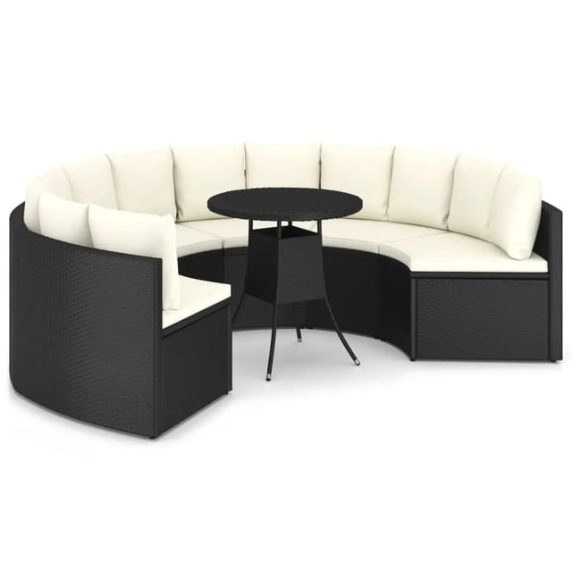 vidaXL 7-tlg Garten-Sofagarnitur mit Auflagen Poly Rattan Schwarz Modell 2