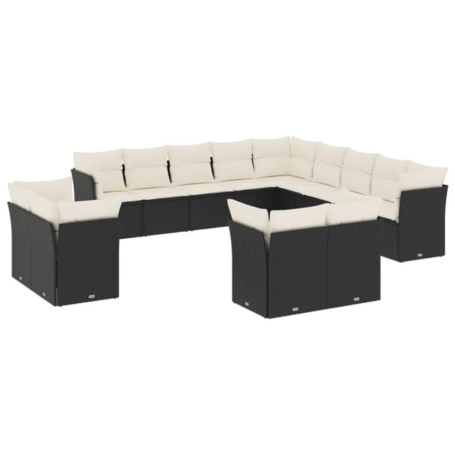 vidaXL 13-tlg Garten-Sofagarnitur mit Kissen Schwarz Poly Rattan Modell 36