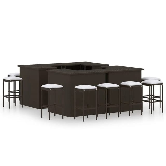 vidaXL 16-tlg Gartenbar-Set mit Kissen Poly Rattan Braun