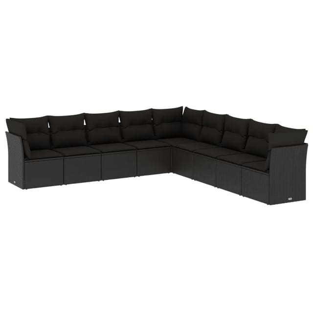vidaXL 9-tlg Garten-Sofagarnitur mit Kissen Schwarz Poly Rattan Modell 19