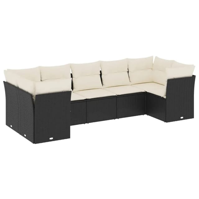 vidaXL 7-tlg Garten-Sofagarnitur mit Kissen Schwarz Poly Rattan Modell 51