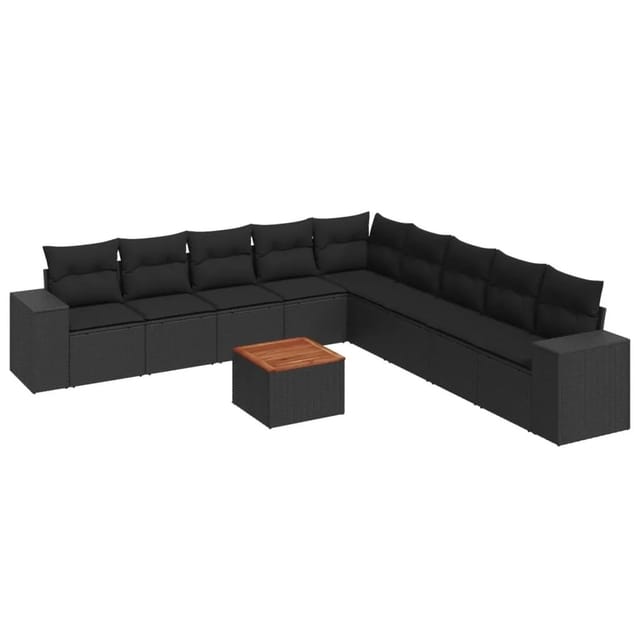 vidaXL 10-tlg Garten-Sofagarnitur mit Kissen Schwarz Poly Rattan Modell 57