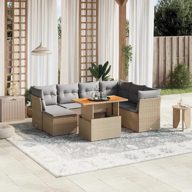vidaXL 8-tlg Garten-Sofagarnitur mit Kissen Beige Poly Rattan Modell 268