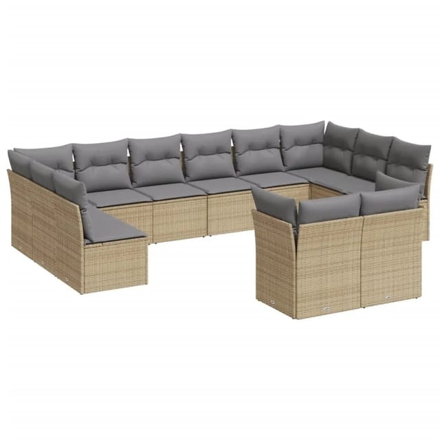 vidaXL 12-tlg Garten-Sofagarnitur mit Kissen Beige Poly Rattan Modell 34