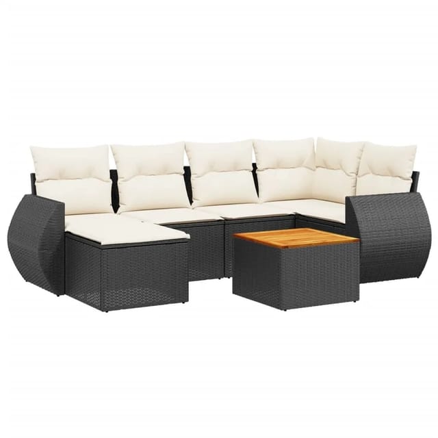 vidaXL 7-tlg Garten-Sofagarnitur mit Kissen Schwarz Poly Rattan Modell 236