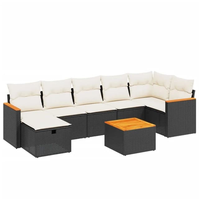 vidaXL 8-tlg Garten-Sofagarnitur mit Kissen Schwarz Poly Rattan Modell 171