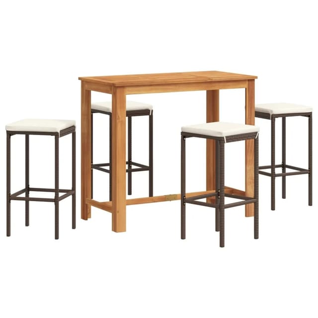 vidaXL 5-tlg Gartenbar-Set Braun Massivholz Akazie und Poly Rattan Modell 1