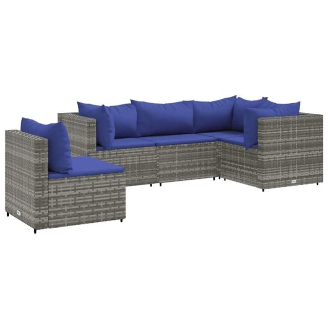 vidaXL 5-tlg Garten-Lounge-Set mit Kissen Grau Poly Rattan Modell 58