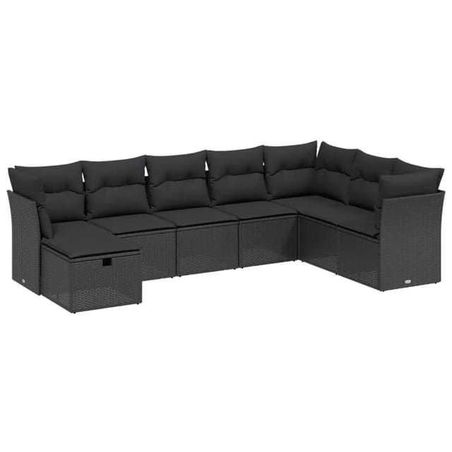 vidaXL 8-tlg Garten-Sofagarnitur mit Kissen Schwarz Poly Rattan Modell 129