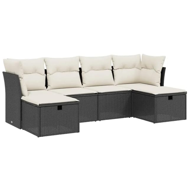 vidaXL 6-tlg Garten-Sofagarnitur mit Kissen Schwarz Poly Rattan Modell 185