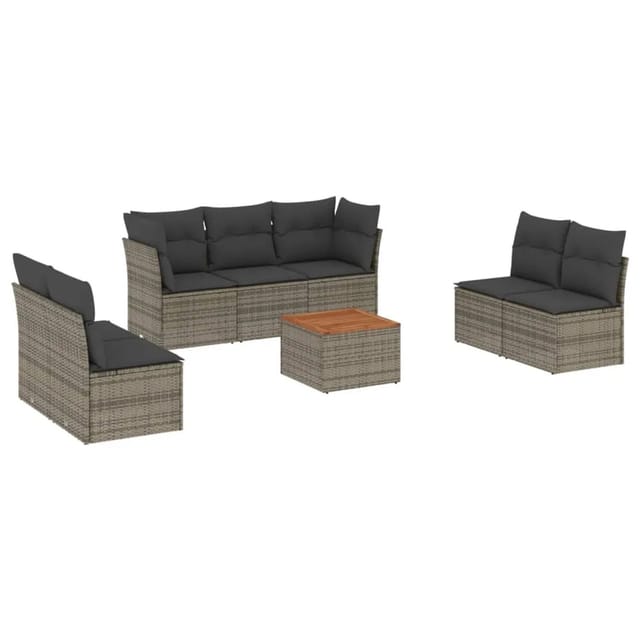 vidaXL 8-tlg Garten-Sofagarnitur mit Kissen Grau Poly Rattan Modell 28