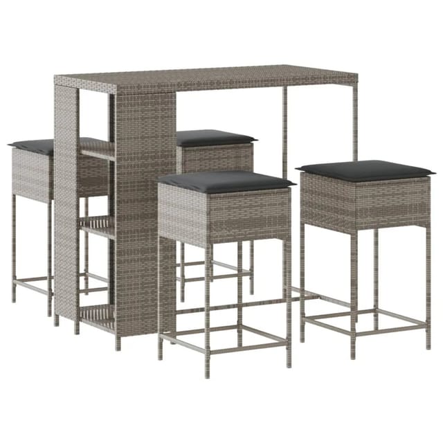 vidaXL 5-tlg Gartenbar-Set mit Kissen Grau Poly Rattan Modell 8