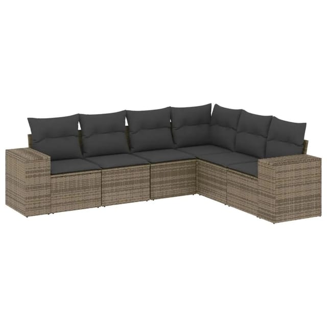 vidaXL 6-tlg Garten-Sofagarnitur mit Kissen Grau Poly Rattan Modell 135