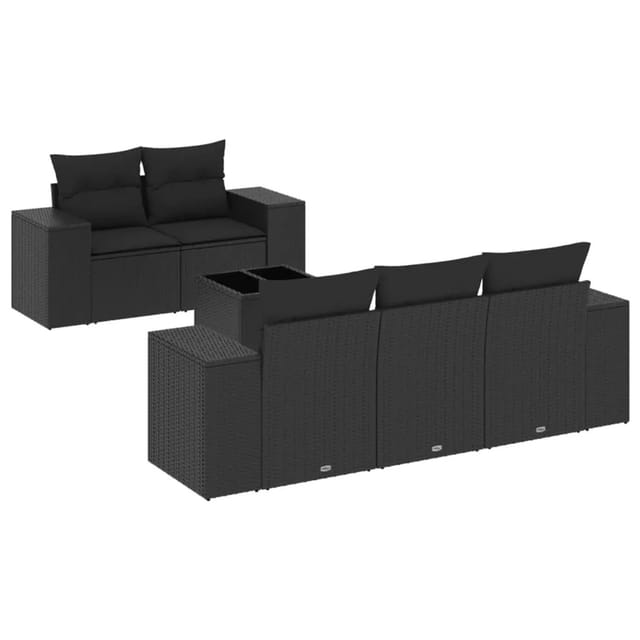 vidaXL 6-tlg Garten-Sofagarnitur mit Kissen Schwarz Poly Rattan Modell 205