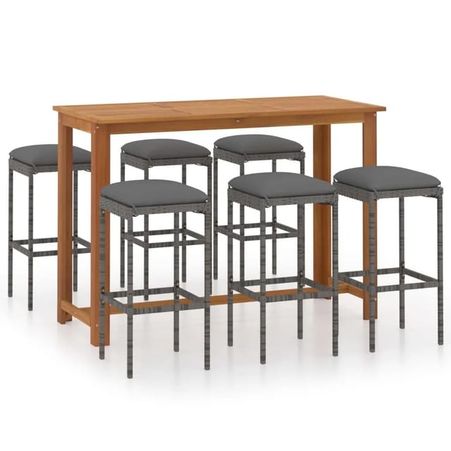 vidaXL 7-tlg Gartenbar-Set mit Kissen Grau Modell 6