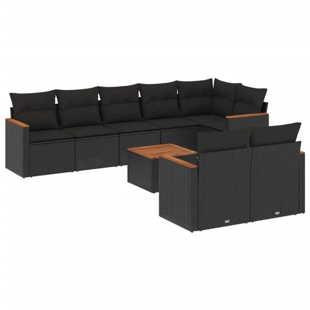 vidaXL 9-tlg Garten-Sofagarnitur mit Kissen Schwarz Poly Rattan Modell 145