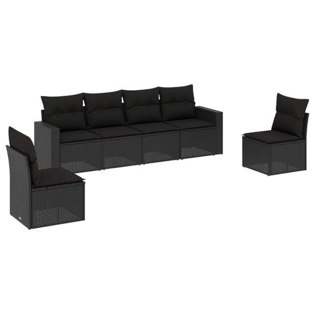 vidaXL 6-tlg Garten-Sofagarnitur mit Kissen Schwarz Poly Rattan Modell 79