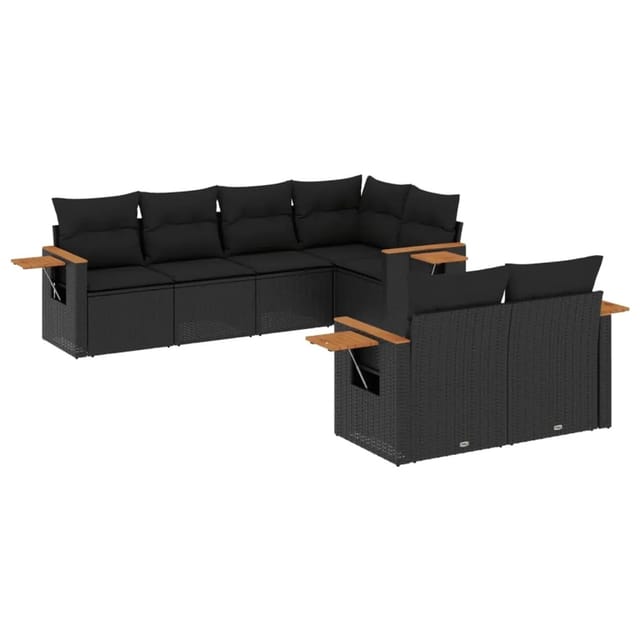 vidaXL 7-tlg Garten-Sofagarnitur mit Kissen Schwarz Poly Rattan Modell 121