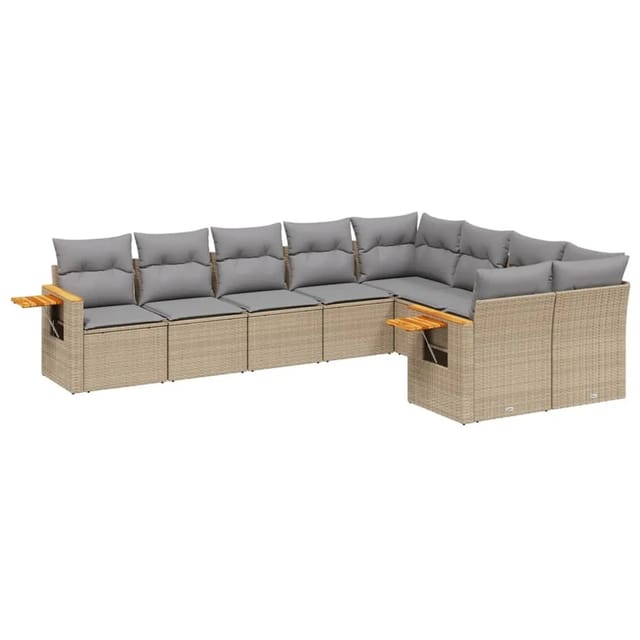 vidaXL 9-tlg Garten-Sofagarnitur mit Kissen Beige Poly Rattan Modell 104