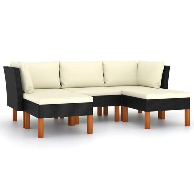 vidaXL 5-tlg Garten-Lounge-Set mit Kissen Poly Rattan Schwarz Modell 2
