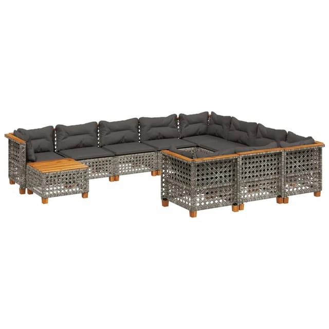 vidaXL 11-tlg Garten-Sofagarnitur mit Kissen Grau Poly Rattan Modell 93