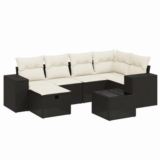 vidaXL 7-tlg Garten-Sofagarnitur mit Kissen Schwarz Poly Rattan Modell 161