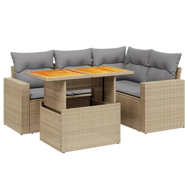 vidaXL 5-tlg Garten-Sofagarnitur mit Kissen Beige Poly Rattan Modell 245