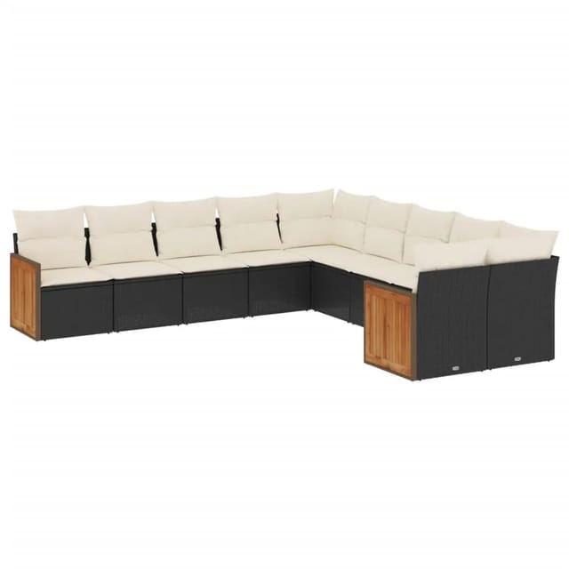 vidaXL 10-tlg Garten-Sofagarnitur mit Kissen Schwarz Poly Rattan Modell 128