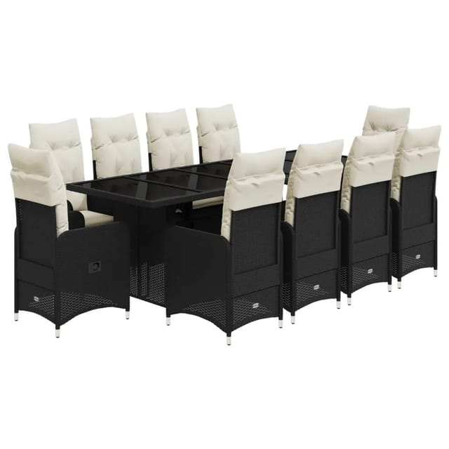 vidaXL 11-tlg Garten-Bistro-Set mit Kissen Schwarz Poly Rattan Modell 4