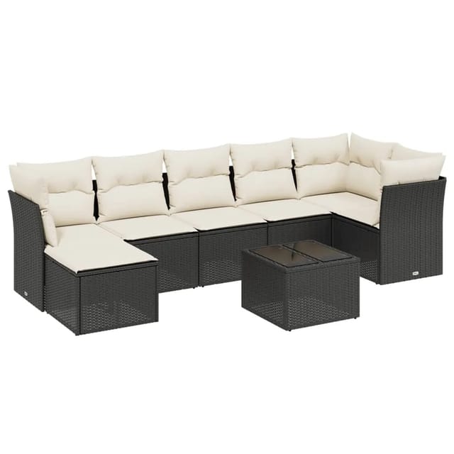 vidaXL 8-tlg Garten-Sofagarnitur mit Kissen Schwarz Poly Rattan Modell 106