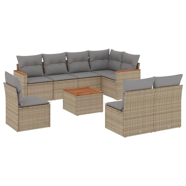vidaXL 9-tlg Garten-Sofagarnitur mit Kissen Beige Poly Rattan Modell 101
