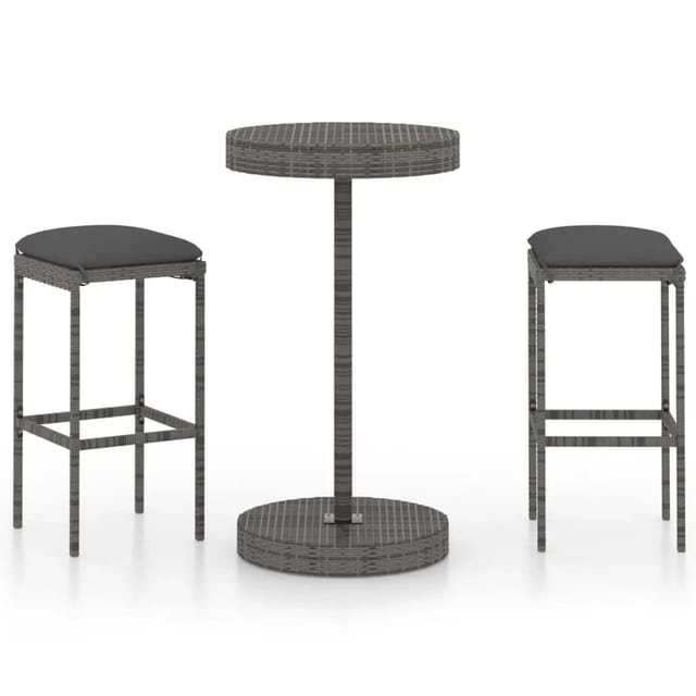 vidaXL 3-tlg Gartenbar-Set mit Kissen Poly Rattan Grau Modell 1