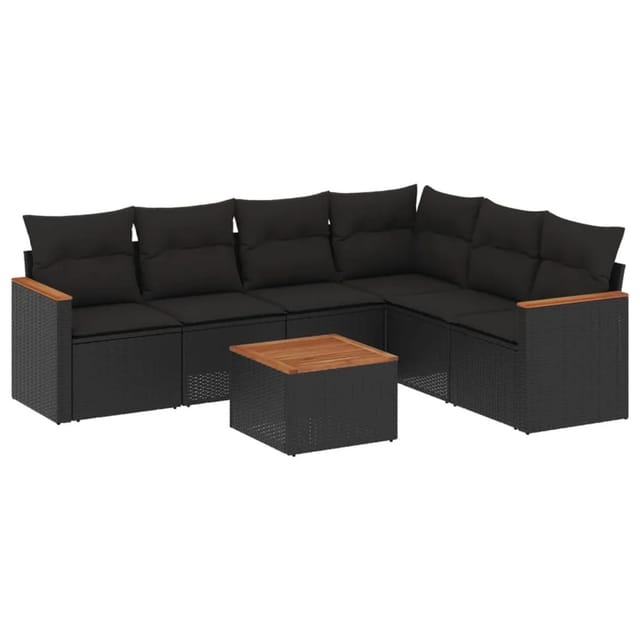 vidaXL 7-tlg Garten-Sofagarnitur mit Kissen Schwarz Poly Rattan Modell 238