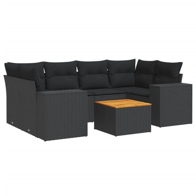 vidaXL 7-tlg Garten-Sofagarnitur mit Kissen Schwarz Poly Rattan Modell 130